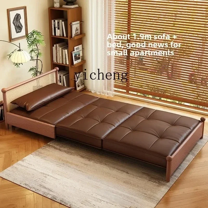 y9.4- folding solid wood sofa bed leather household multi-functional folding dual-purpose single