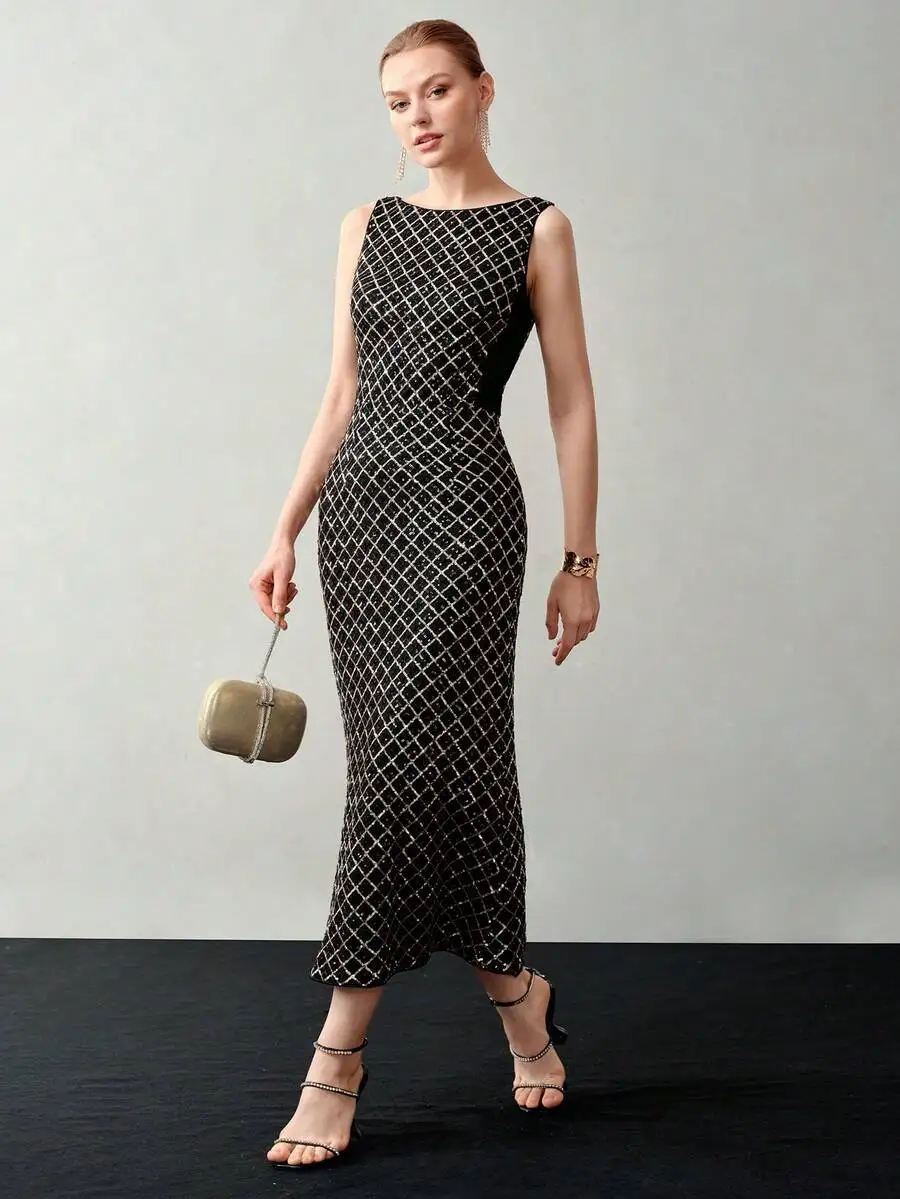 

Sequined Mermaid Hem Evening Dress For Holiday Party Birthday Formal Occasion