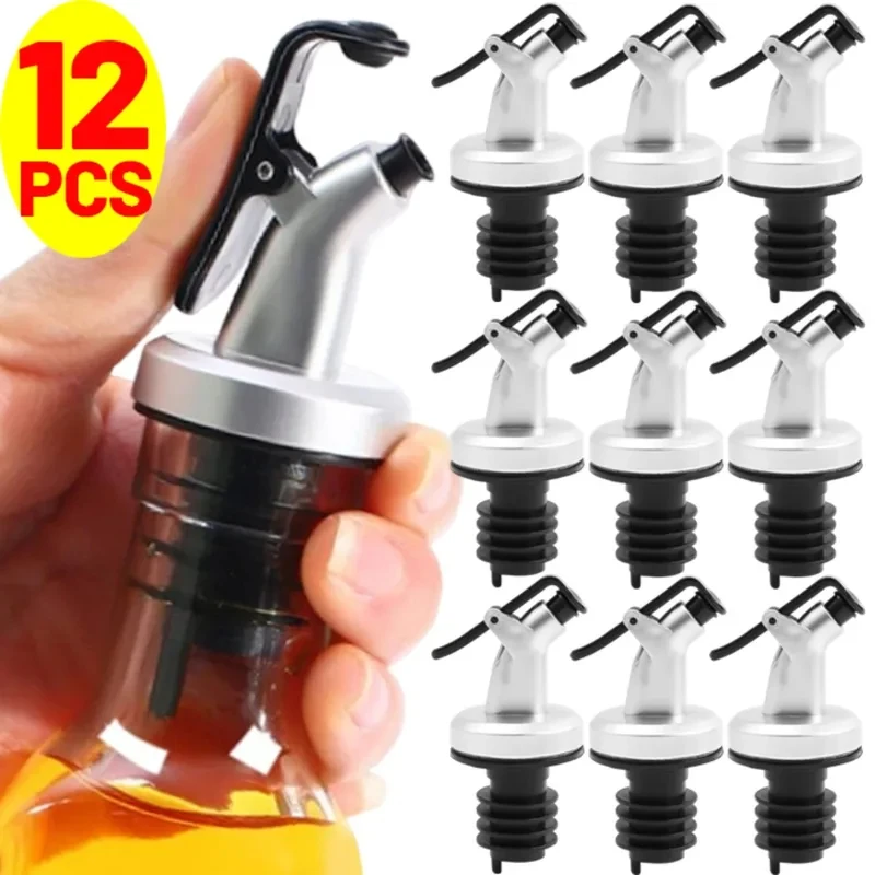 1-12Pcs Leak-Proof Oil Bottle Stopper Seal Lock Plug Food Grade Sauce Nozzle Liquor Dispenser Wine Pourer Kitchen Seasoning Tool