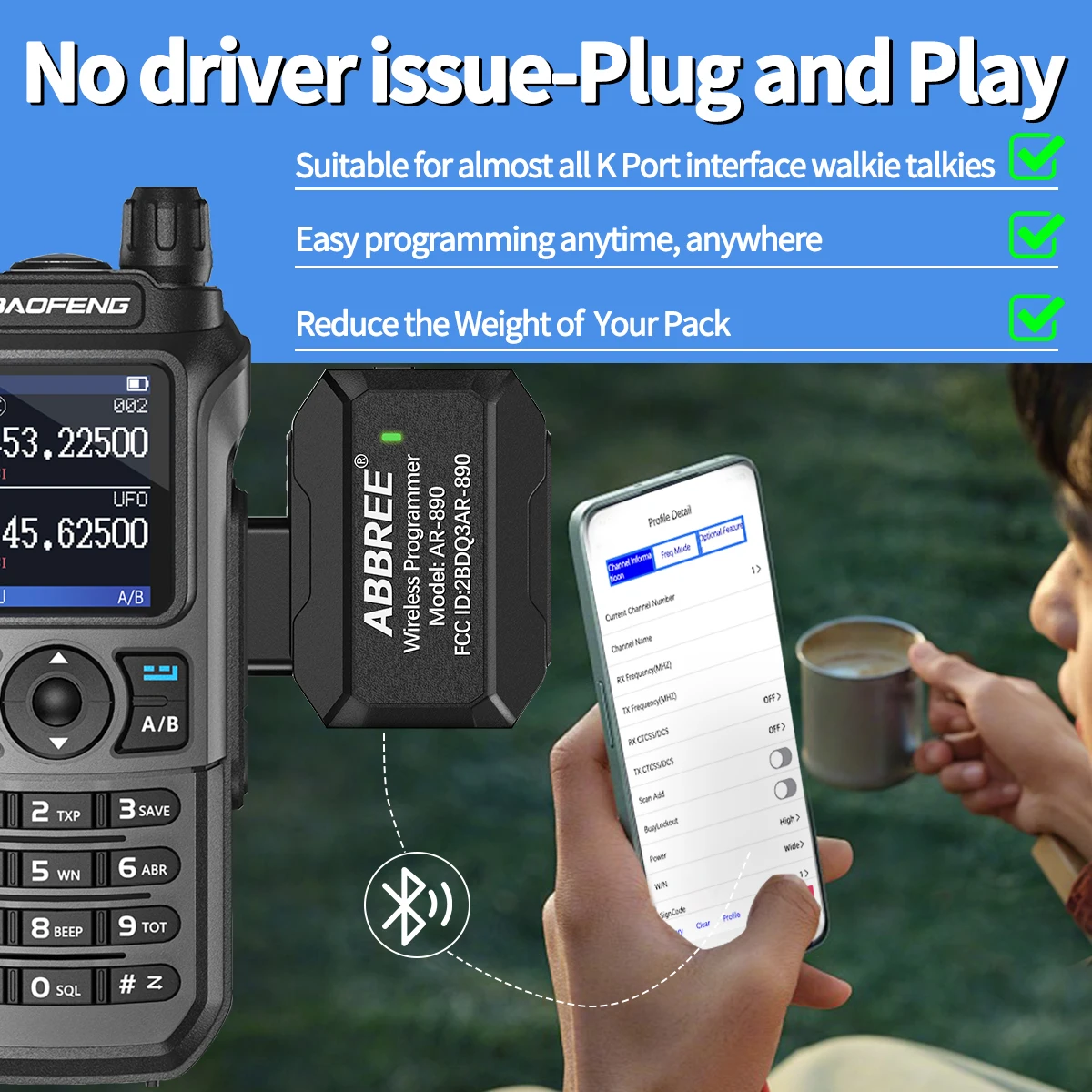 ABBREE Programador Bluetooth para walkie talkie Baofeng UV-5R - imagen 5