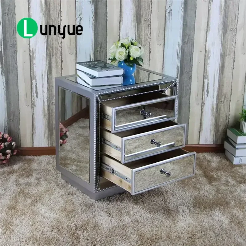Modern Simple Wooden Side Table with Custom Silver Mirror Luxury Bedroom Furniture High Quality for Home Use