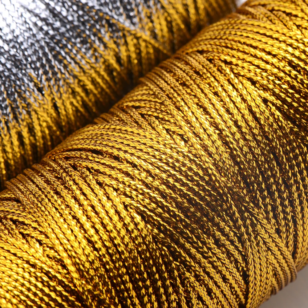 1,5 mm 100 m Polyester-Schnurrolle, gold-silberfarben, geflochtene Verpackungsschnur für DIY-Schmuckherstellung, Geschenkverpackung, Basteln – Detail 2