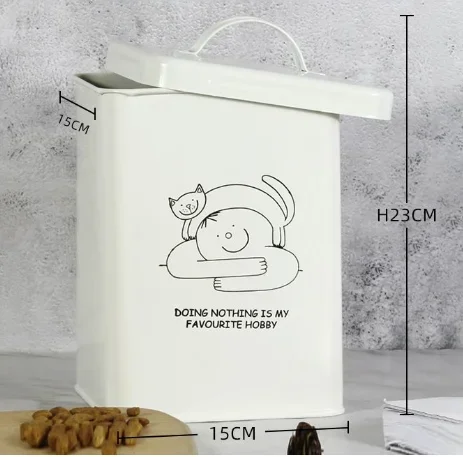 Caja de almacenamiento de alimentos para mascotas de Metal, cubo para galletas, comida para perros y gatos, caja de almacenamiento de alimentos con tapa