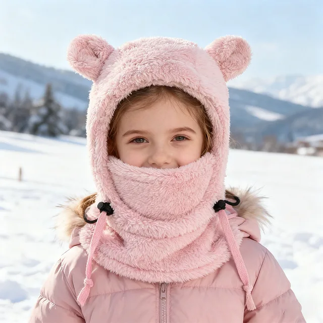 Integrated Cold-proof Hat and Scarf Winter Cold-proof Ear-protecting and Windproof Face Mask for Boys and Girls Aged 3 To 10Y 2