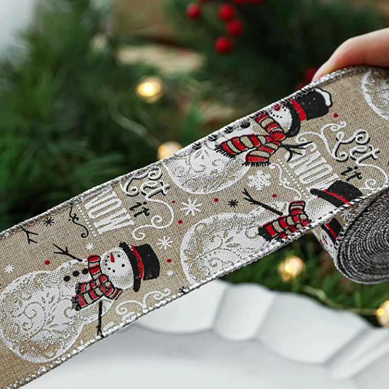 2M Linen Christmas Ribbon Wrapping Gift Christmas Tree Ribbon DIY Wreath Bows Snowman Burlap Rope 2025 Navidad Decoration