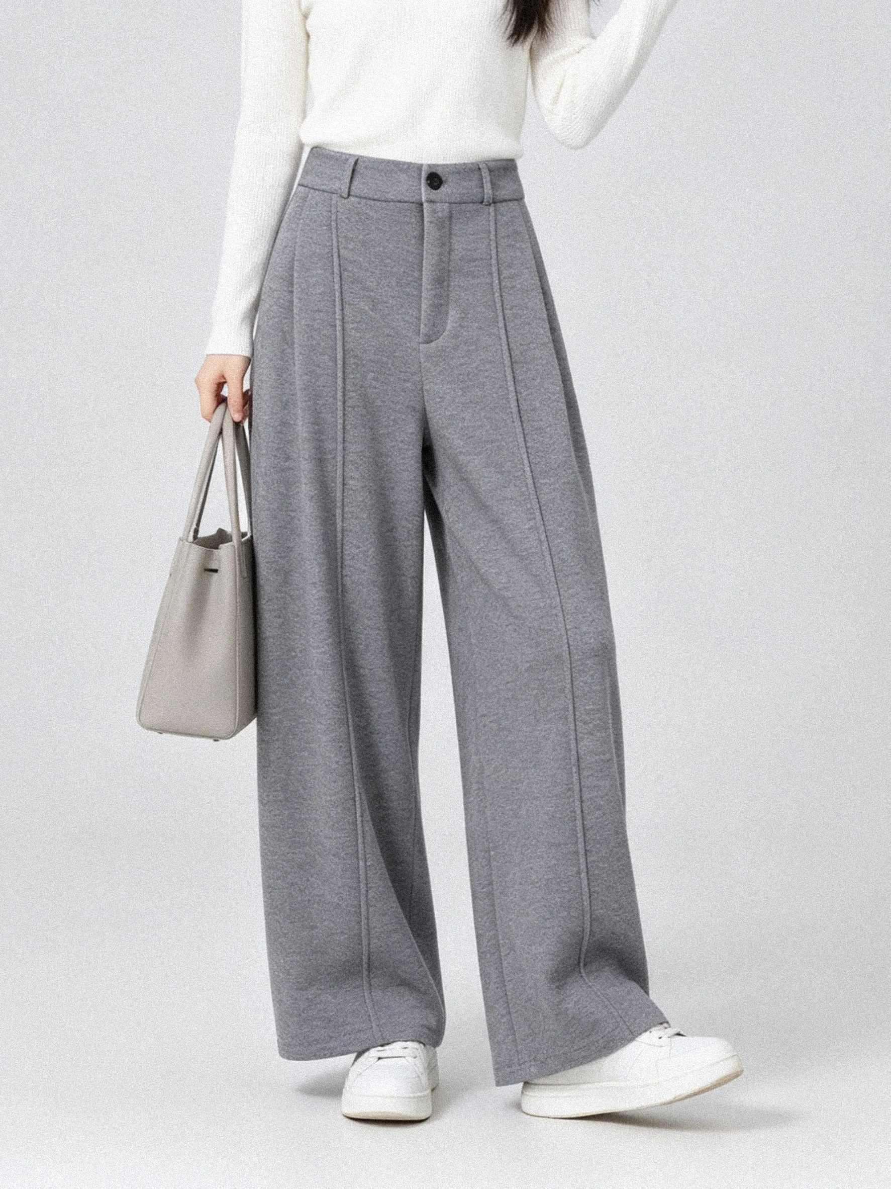 Skin-Friendly Fleece-Lined Loose Elastic-Waisted Casual Pants Micro-Elastic Nine-Piece Pants Korean Style Winter New Arrival