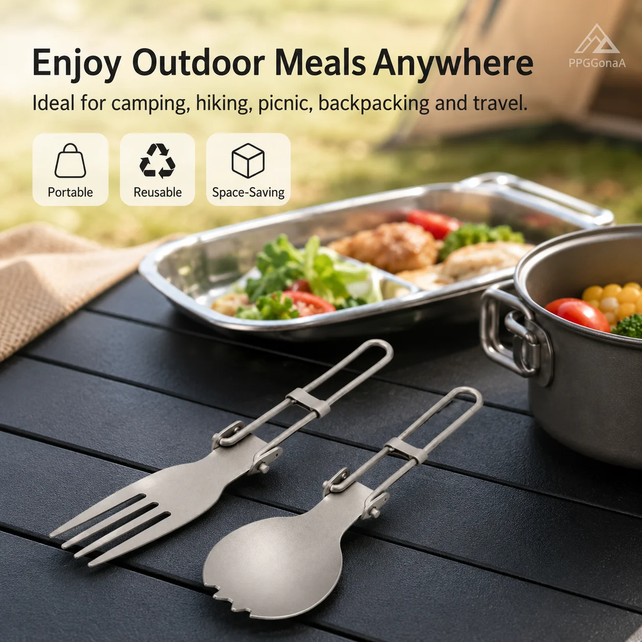 Pure Titanium Folding Fork Spork Portable Camping Cutlery Lightweight Outdoor Hiking Picnic Travel Utensil