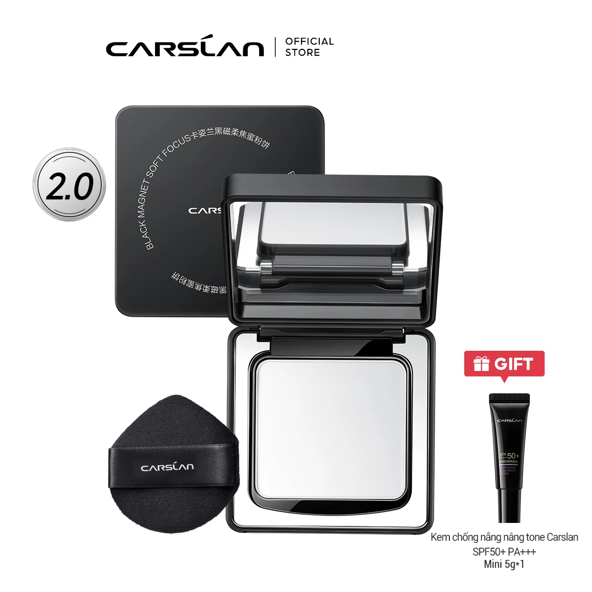 CARSLAN 2.0 Black Magnet Soft Focus Pressed Powder Waterproof Sweatproof 24H Longlasting Oil Control Translucent Setting Powder