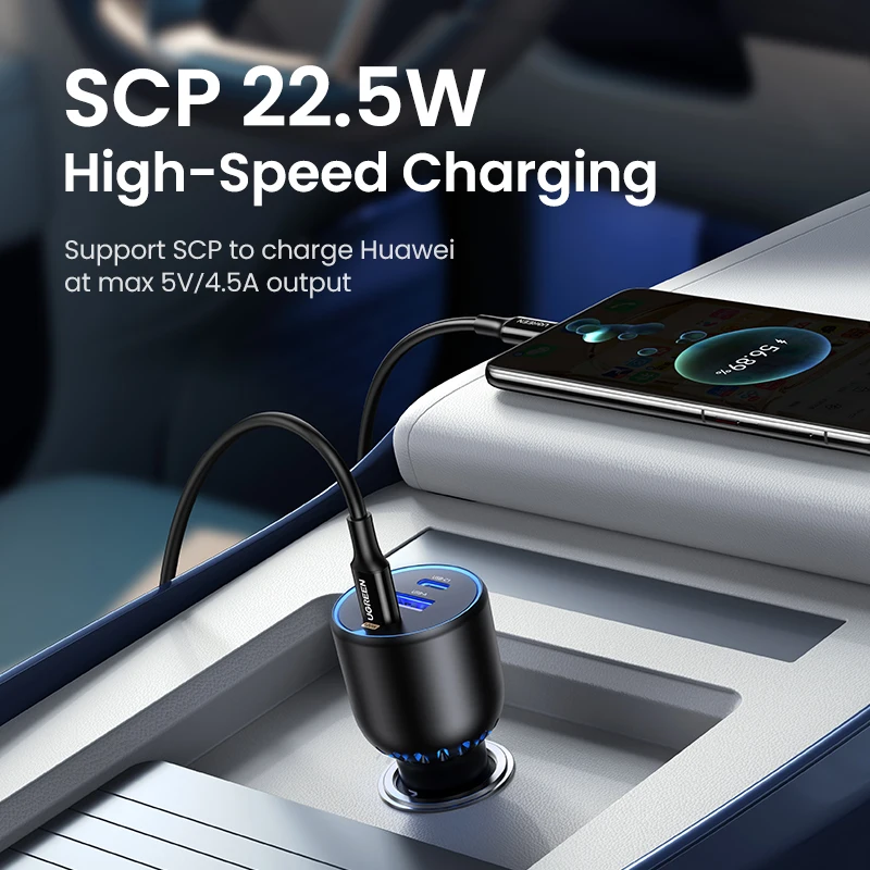 【New-in】UGREEN 130W Car Charger Quick 4.0 3.0 PD Fast Charging USB Type C Phone Charger for iPhone 15 14 13 Pro Laptop Tablet