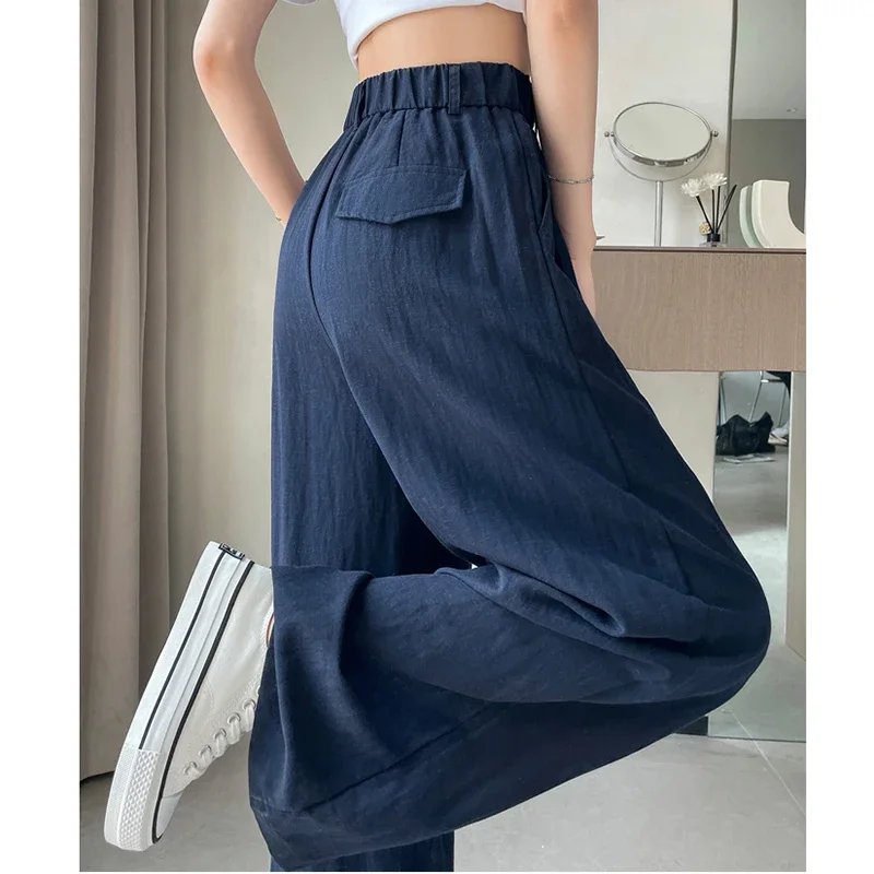

Summer Linen Casual Pants Women Korean Fashion Harajuku High Waist Straight Leg Pants Y2K Streetwear Loose Wide Leg Trousers New