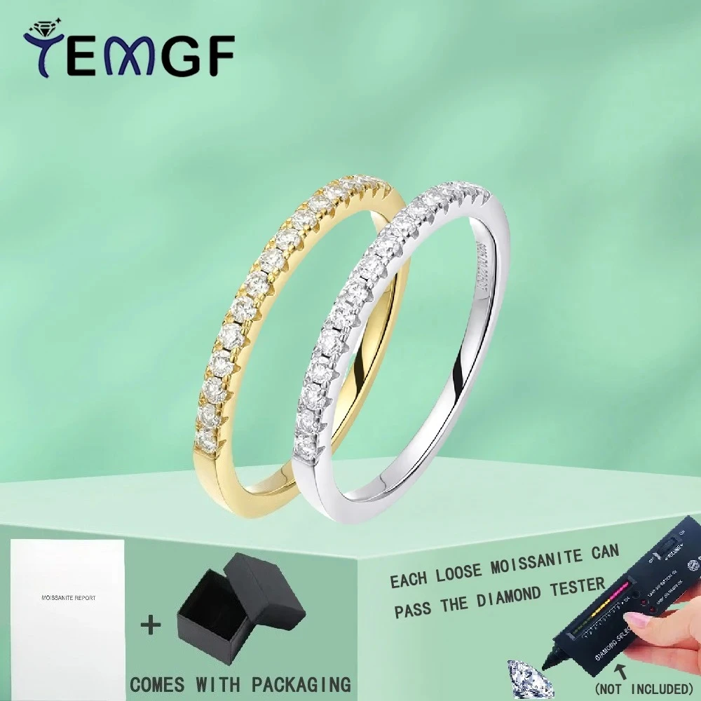 

TEMGF Full 1.5mm Moissanite Ring 100% 925 Sterling Silver for Women Elegant Simple Fine Jewelry Date Birthday Gift GRA Certified
