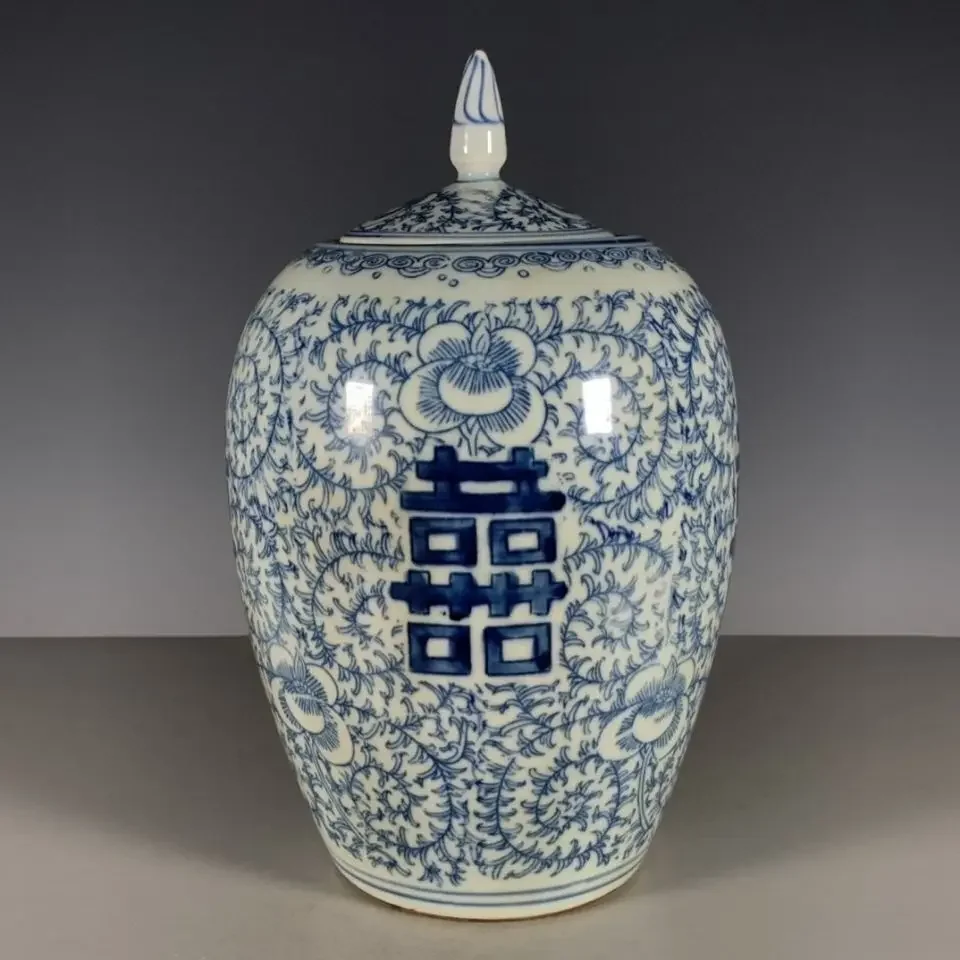 

Antique Porcelain Duble Happiness Lotus Pattern Ceramic Jar Antique Ornaments For Living Room