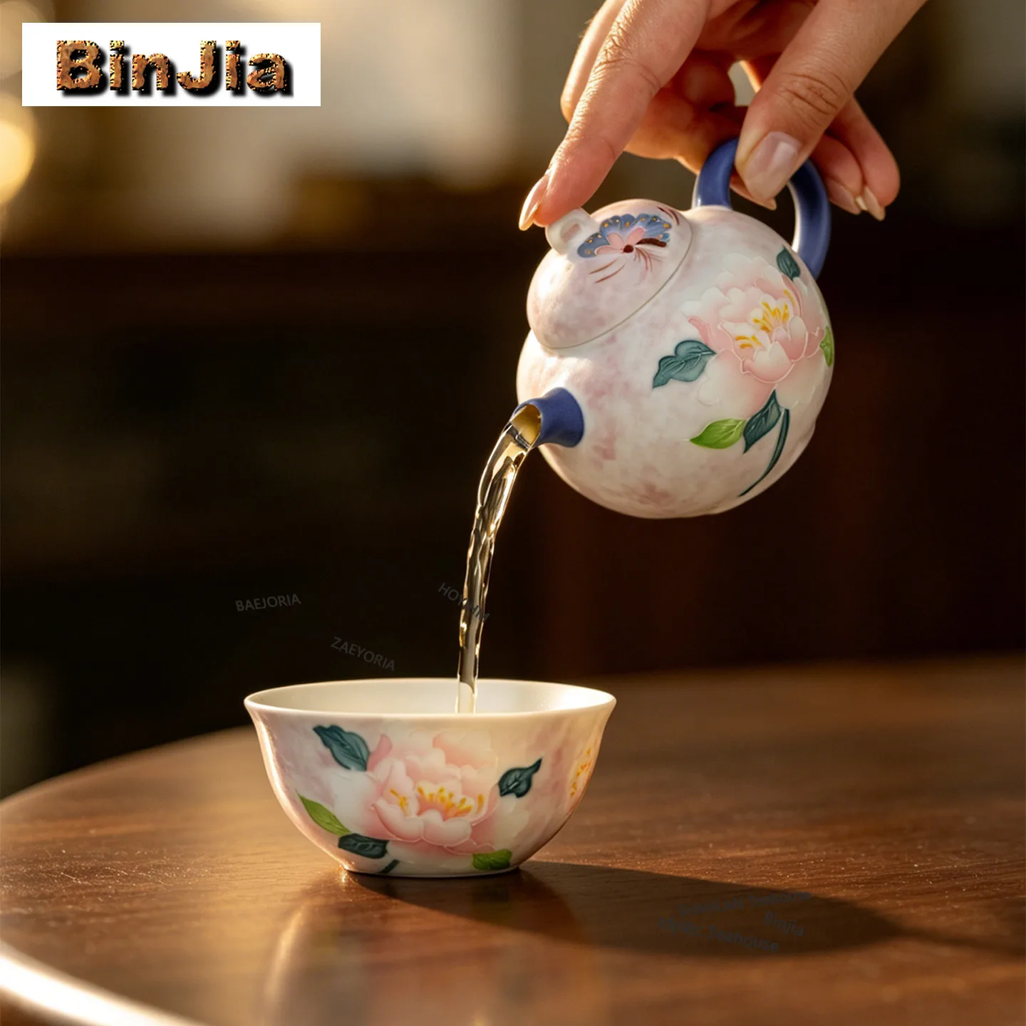 BAEJORIA 160ml Hand-painted Peony Butterfly Teapot Luxury Tea Infuser Pot Tea Soaking Kettle with Filter Chinese Tea Set Gift