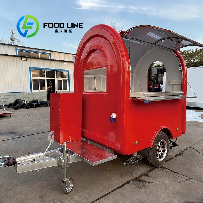 Red Mobile Food Cart Stainless Steel Workbench Built In Power Rust Resistant Street Snack Vending Trailer Customized