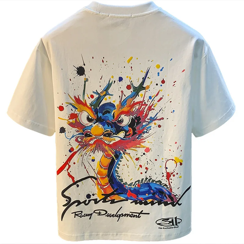 2024New Summer Graffiti Painted Men T-shirt Loose Trendy Thin Printed Short Sleeve High-Grade Half Sleeve Clothes