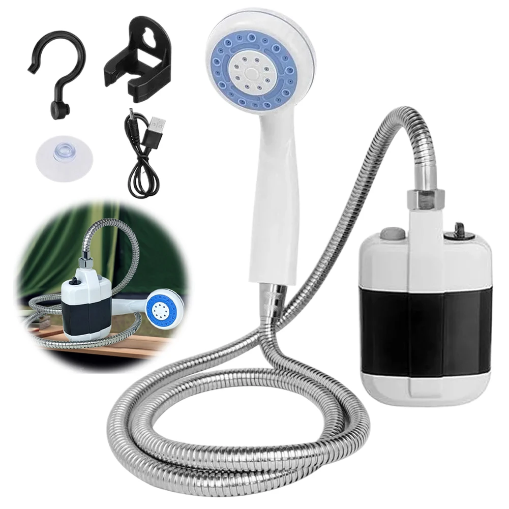 Tragbare elektrische Campingdusche mit 1,5 m Schlauch, mehrere Camping-Sprühpumpen, Dusche für Haustierbad, Autowaschen, Surfen und Boot, Reinigung
