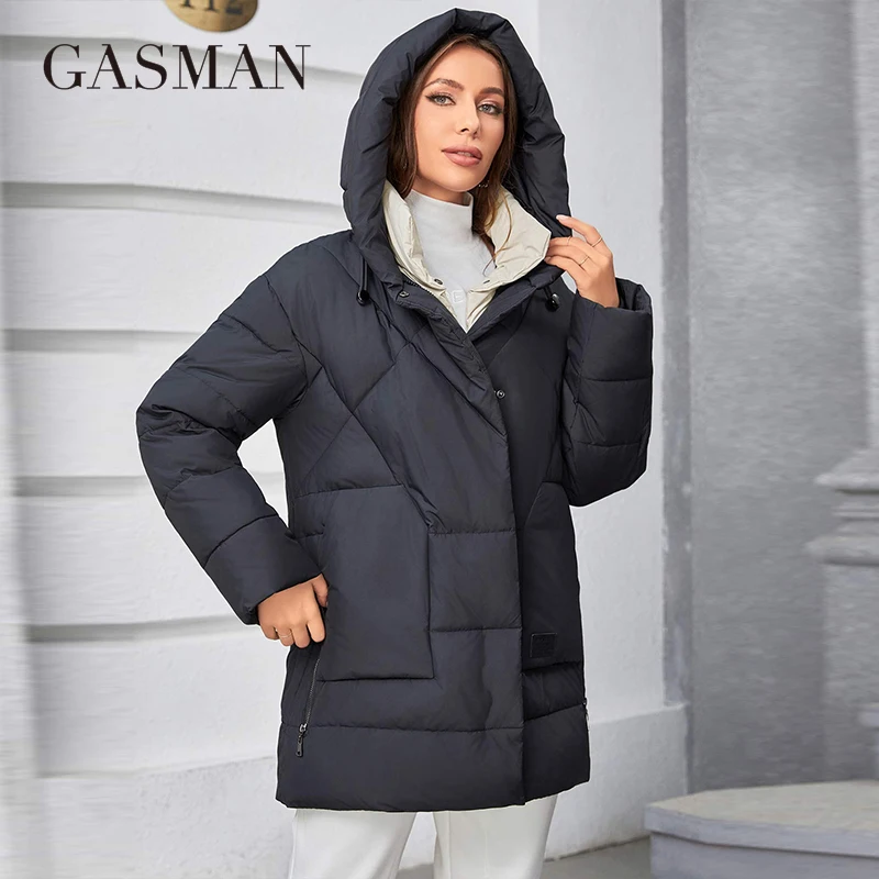 Gasman 2023 Winter Parka 'S Dames Halflange Slanke Casual Capuchon Warme Donsjacks Dames 83918