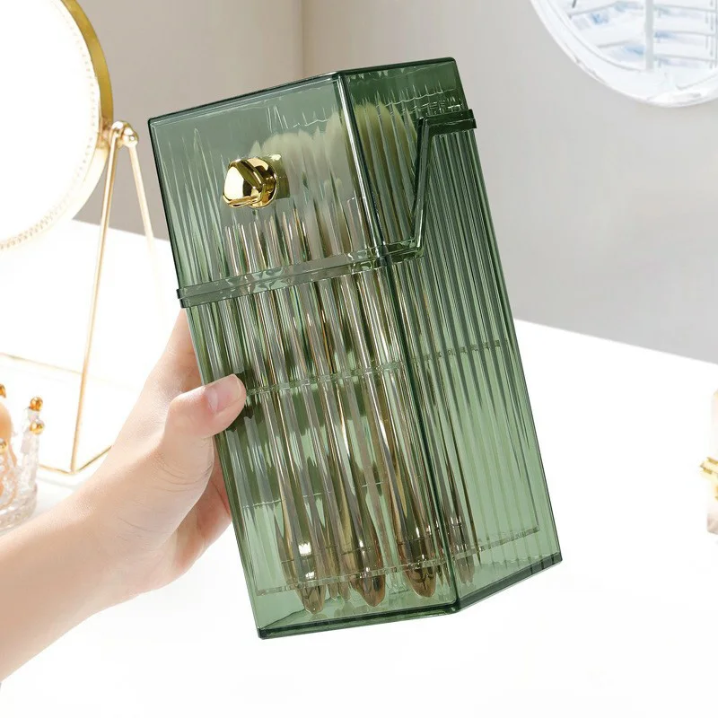 Desktop Makeup Brush Holder Dustproof Waterproof Makeup Brush Storage Box Plastic Clear Eyebrow Pencil Cosmetics Organizer