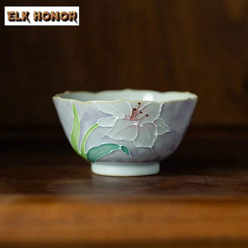 

80 мл туманный фиолетовый, чистая ручная роспись, чайная чашка с лепестками лилии, чайная чашка, кружка для дегустации чая, персональная чашка Chazhan Master Cups, чайная церемония