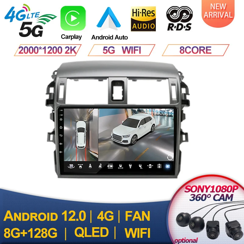 

Android 13 Wireless Carplay Android auto Car Radio for Toyota Corolla E140/150 2006 2007-2013 GPS DSP multimedia player 2din 4G