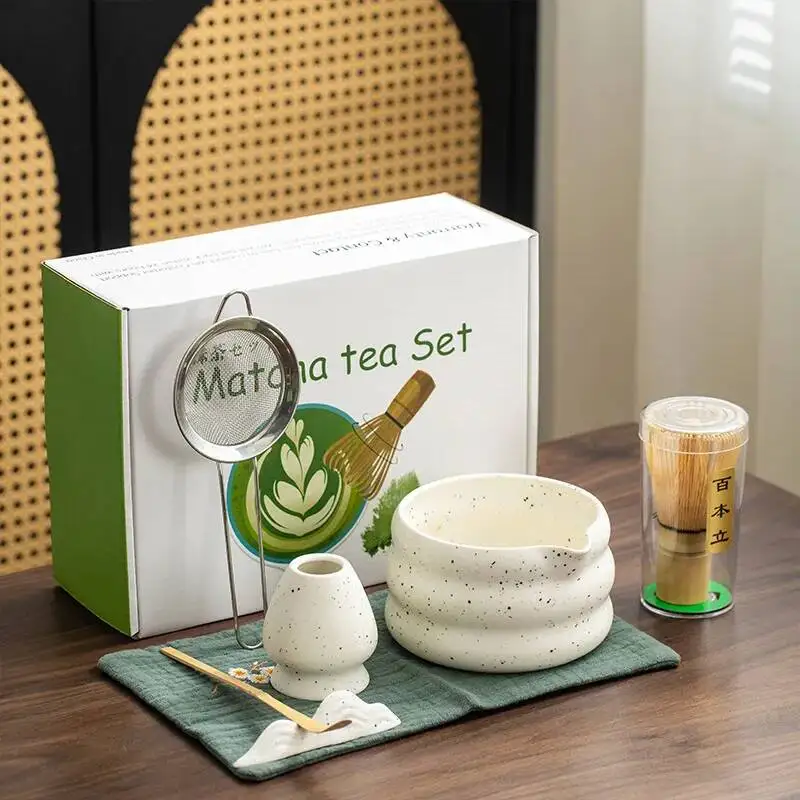 4/5/7/8PCS Matcha Set Ceramic Tea Bowls Traditional Japanese Tea Set Matcha Set Tea Whisk Tea Sifter Bamboo Matcha Brush Set
