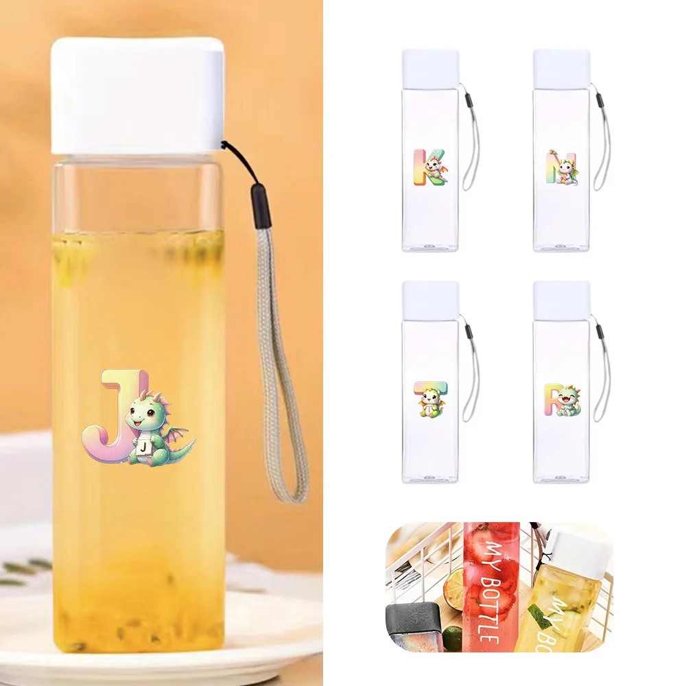 

500ml Protable Large Capacity Milk Tea Cup Durable Juice Cup Transparent Sport Water Bottle Cartoon Animal Letter Pattern