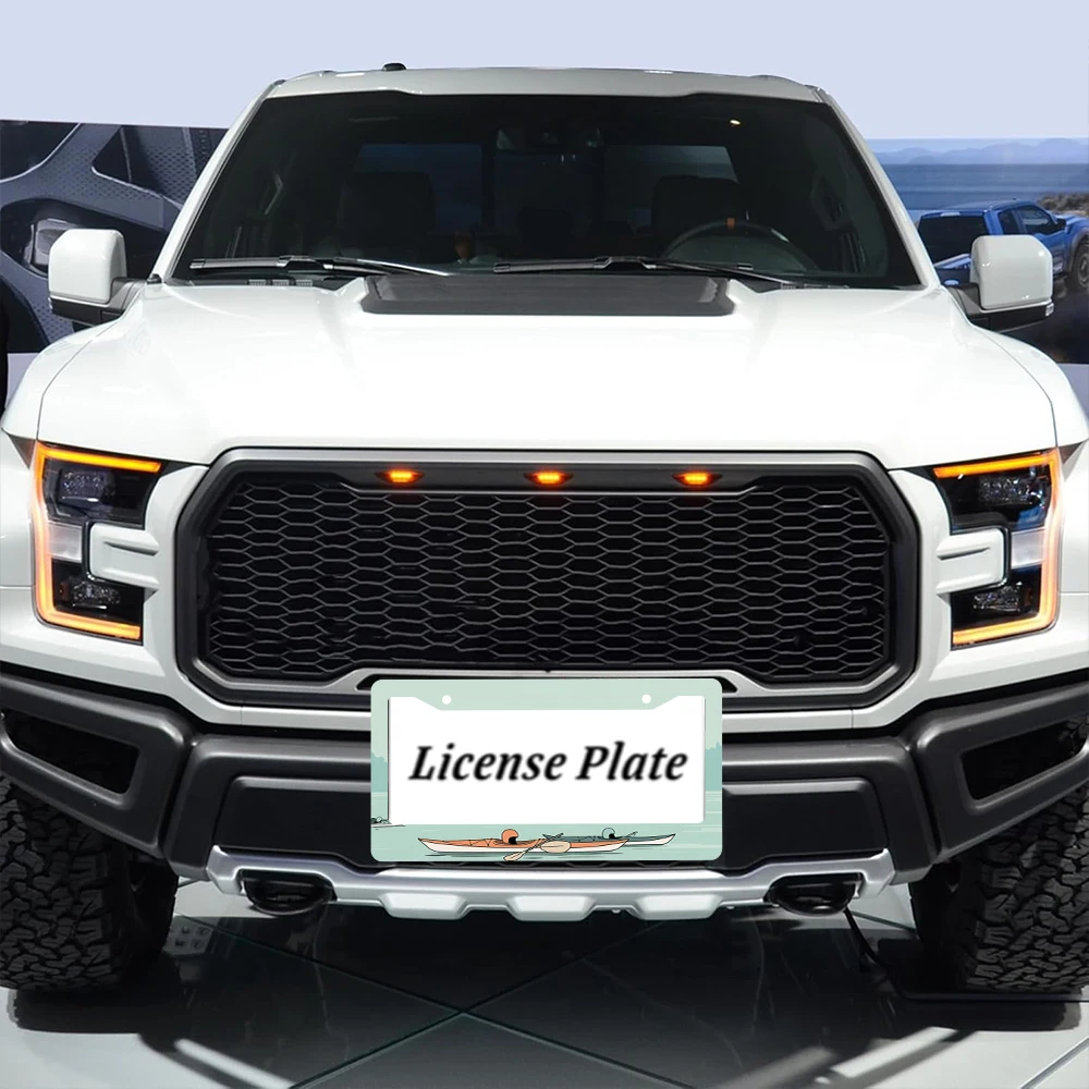 قطعة واحدة من إطار لوحة الترخيص ذو فتحتين لمشهد التجديف باللون الأخضر، نمط كرتوني، مادة ألومنيوم، 6 × 12 بوصة، مع مجموعة براغي، ممتعة وU