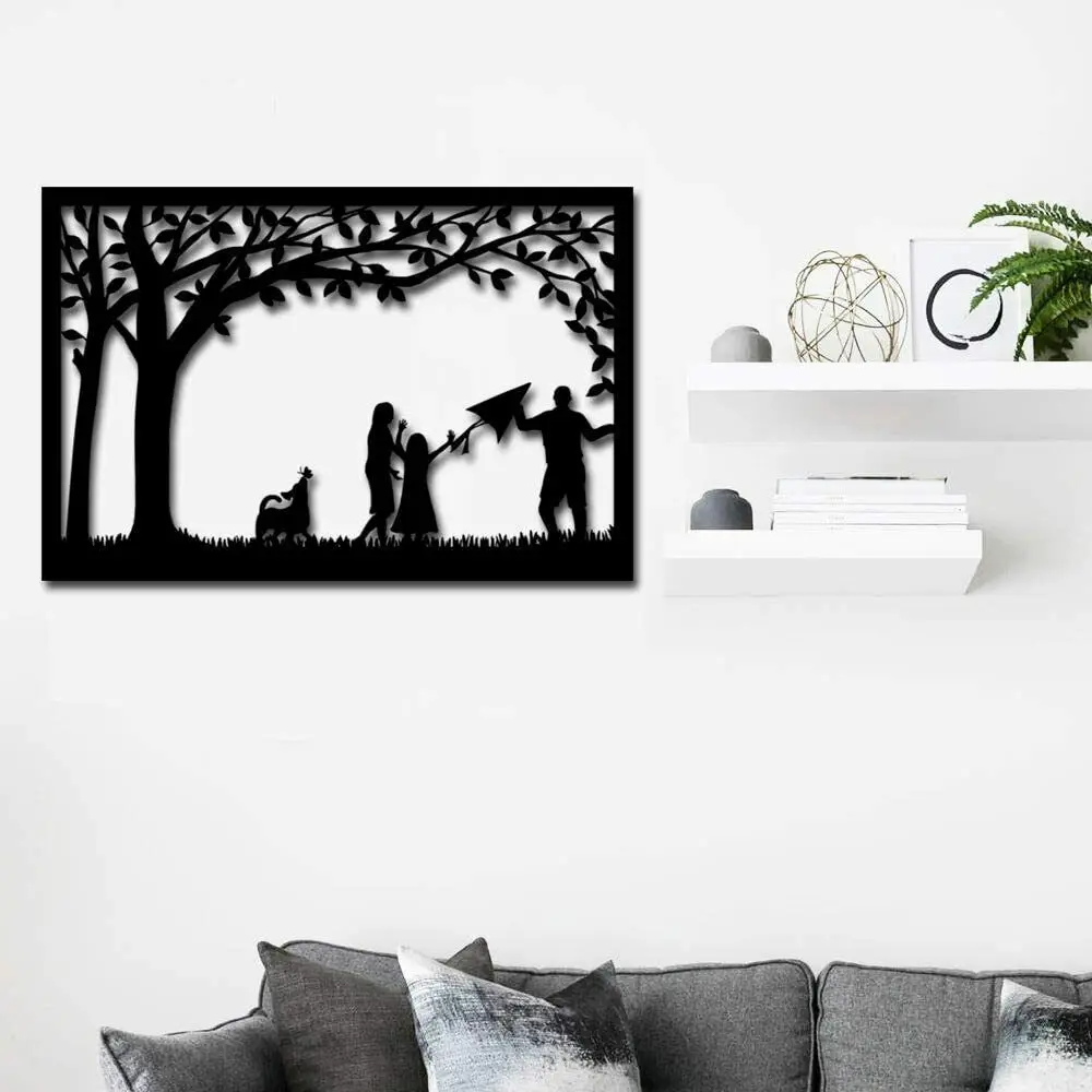 Family Tree Metal Wall Art Family Happy Loving Wall Silhouette Metal Wall decor Living Room/Home Decoration