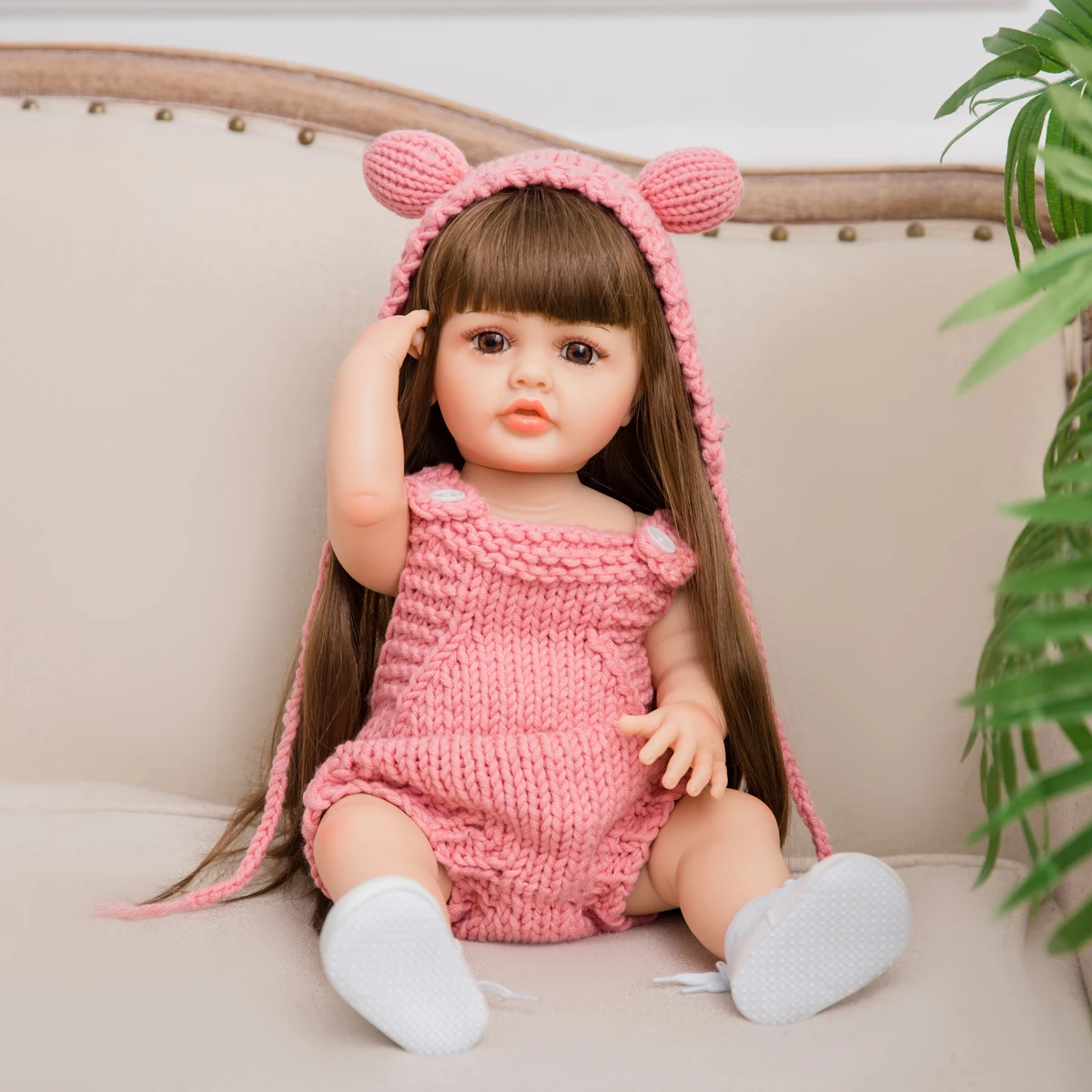 New Pink Strap Sweater 22 Inch 55 CM Silicone Body Baby Dolls Kids For Birthday Gift Toy Girls' Toys