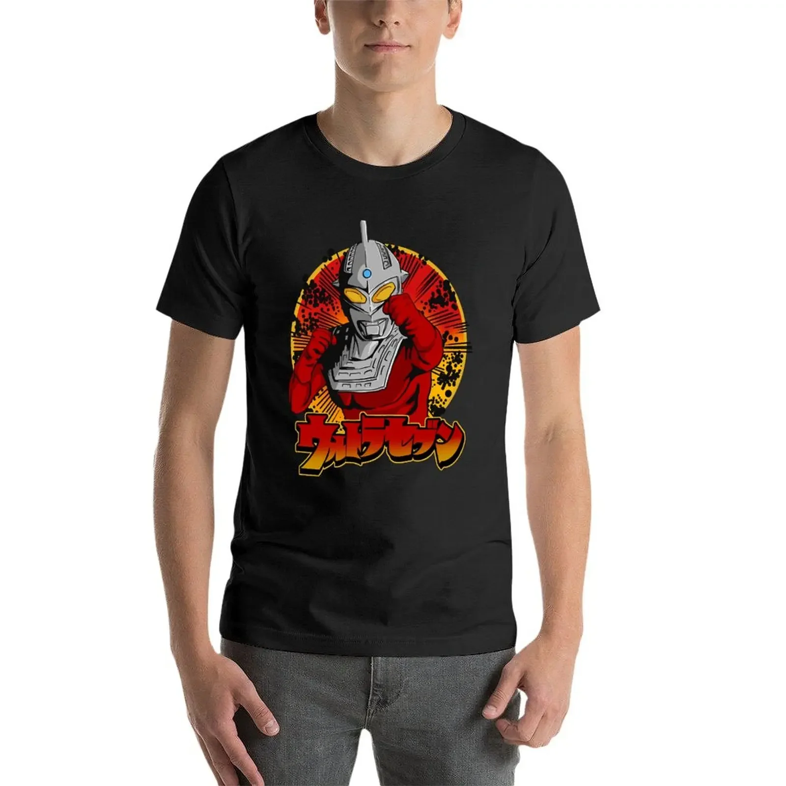 T-shirt gráfica ultraseven masculina, Top de anime, moda coreana, vintage, verão