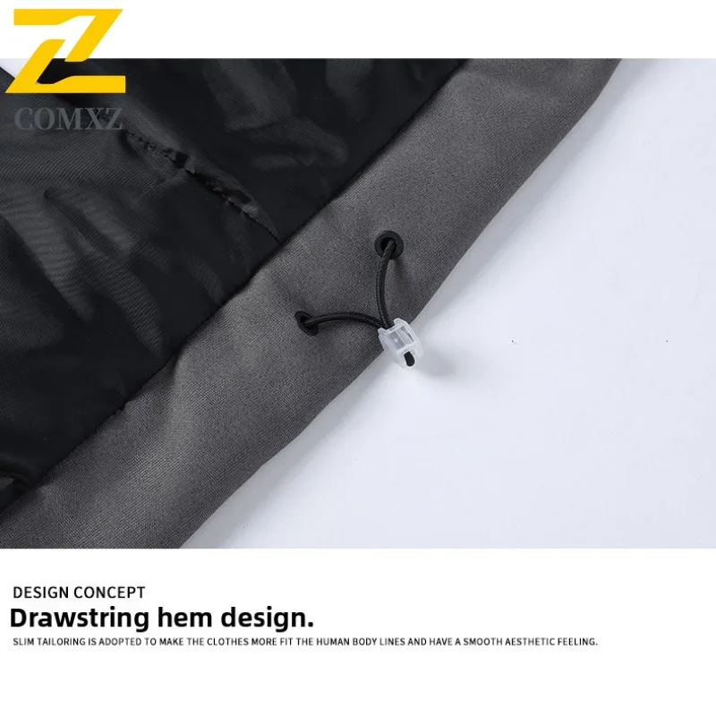 COMXZ 2025 Mens Fake Two Piece Sherpa Hooded Thickened Winter Jacket Waterproof Windproof Outdoor Sports Lightweight Coat