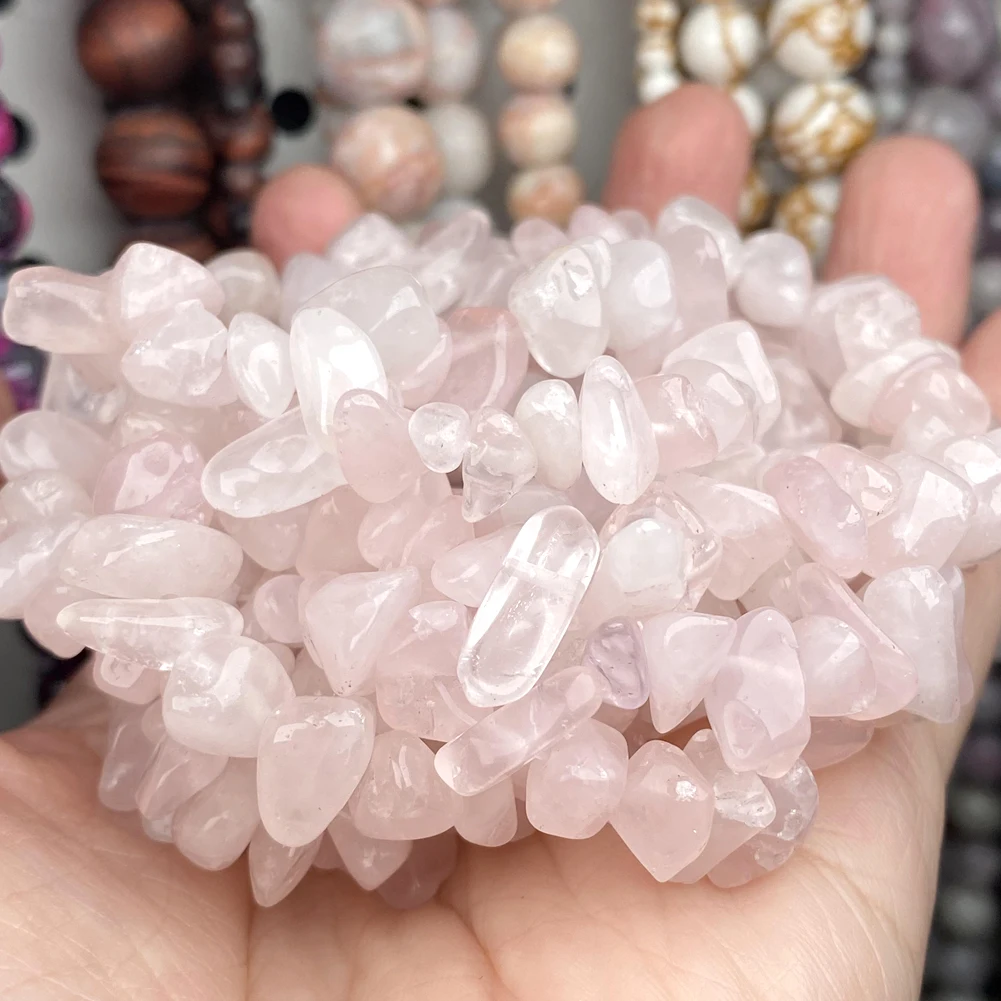 Rose Pink Quartz Chips Beads For Needlework 8mm-12mm Irregular Natural Stone Beads Accessories Diy Jewelry Making Bracelets 15\