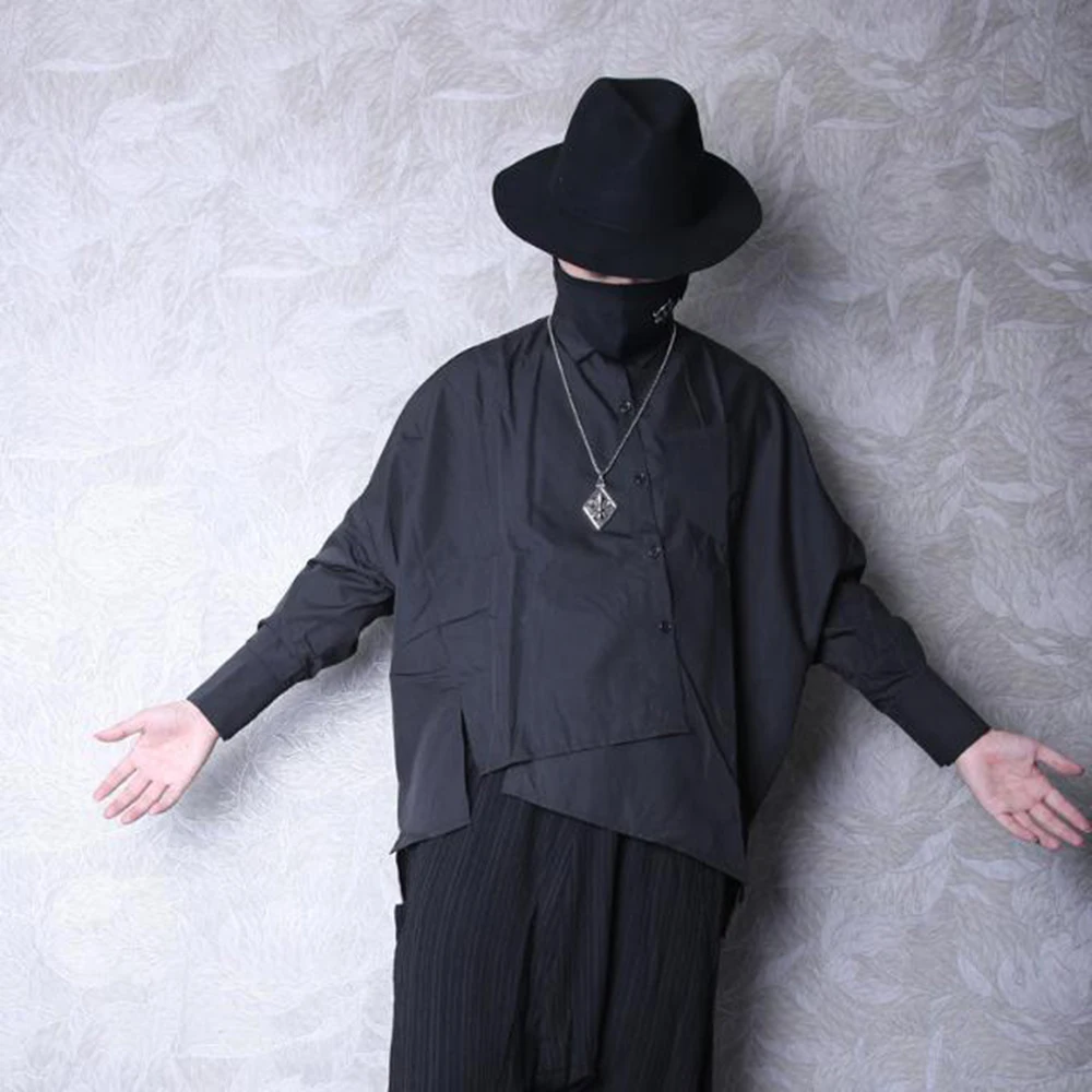 

XS-5XL Summer New Men's Asymmetrical Long-Sleeve Shirt American Retro Fashion Trendy High Street Loose Casual Men's Tops