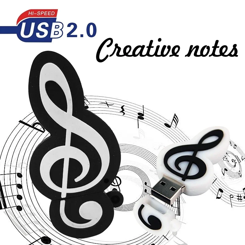 Musical Note USB Flash Drive para Crianças, Presentes Criativos Bonitos, Memory Stick, Caneta dos desenhos animados, U Disco 2.0, 4GB, 64GB, Capacidade Real