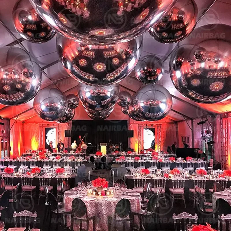 Green Inflatable Mirror Ball Balloon PVC Giant Silver Inflatable Mirror Ball Orange Red Big Shiny Spheres for Christmas Decor
