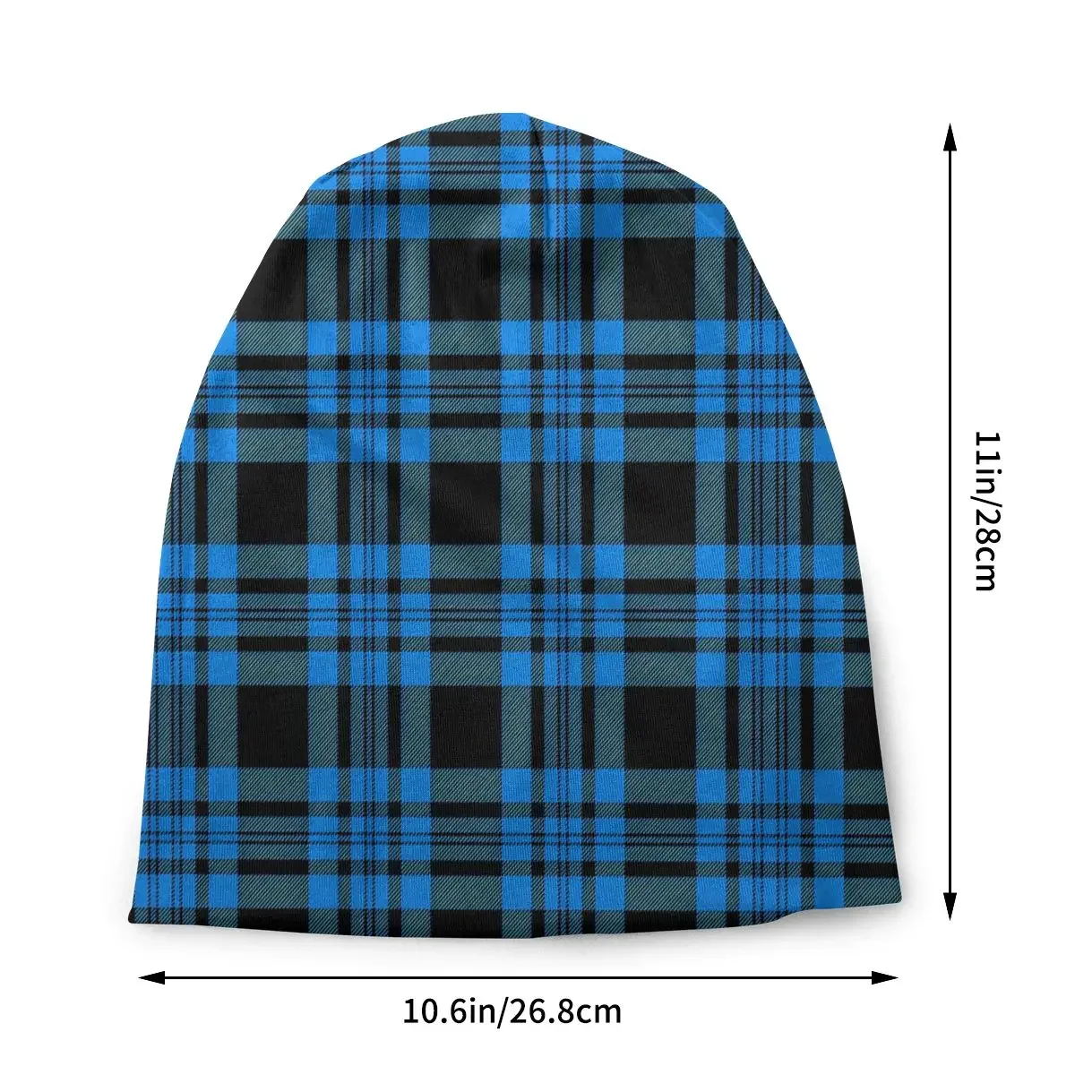 Skullies Beanies Outdoor Hats Blue Plaid Black Tartan Pattern Thin Bonnet Hipster Caps Men Women's Earmuffs