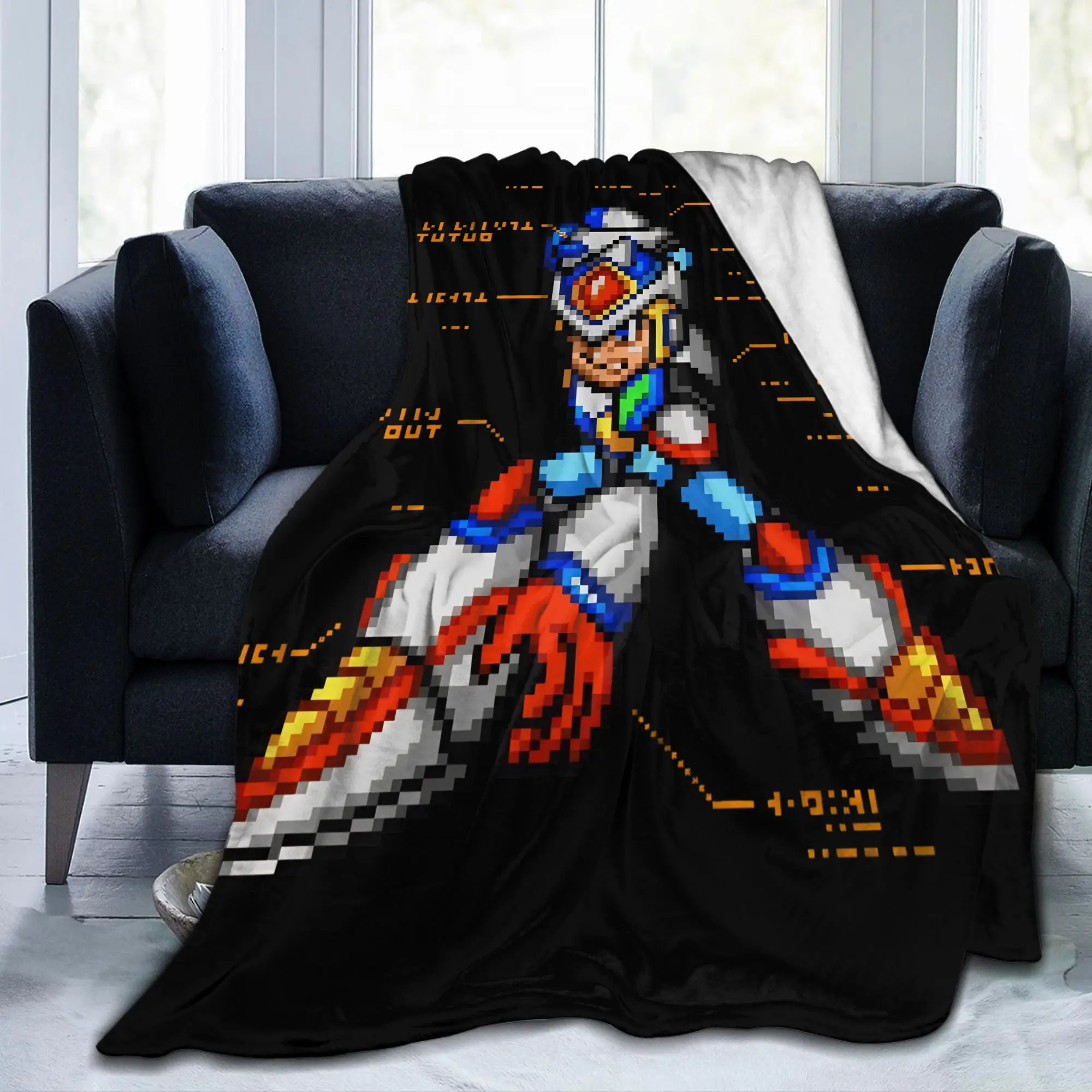 Mega Man Metal Man Flannel Blankets Robot Anime Game Vintage Throw Blankets for Home 150*125cm Warm