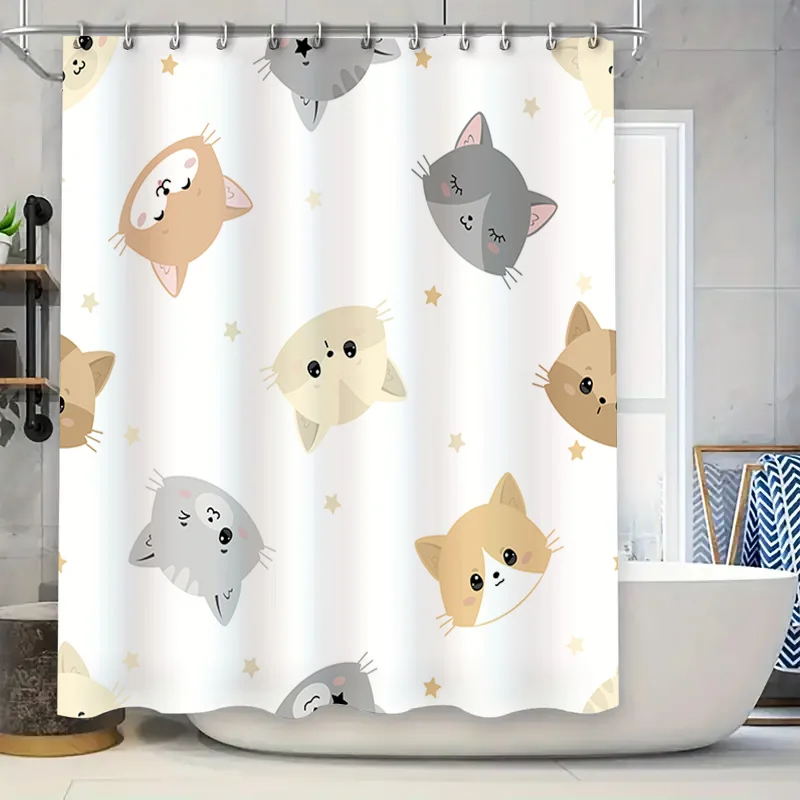

Adorable Cartoon Animal Bath Shower Curtain Decorative Fabric Waterproof for Kids Bathroom Decoration Set of 1 Piece in White wi