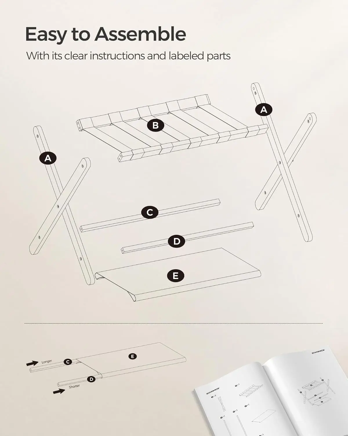 Luggage Rack, Folding Suitcase Rack with Storage Rack for Guest Room, Hotel, Bedroom, Heavy Duty, 131 lbs
