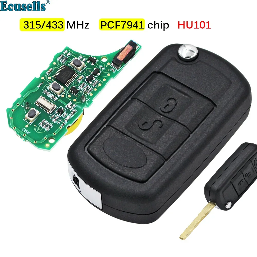 315MHz 433MHz 3 Buttons Full Remote Key Fob with ID7941 Chip for LAND ROVER LR3 Range Rover Sport Vogue HU101 Uncut