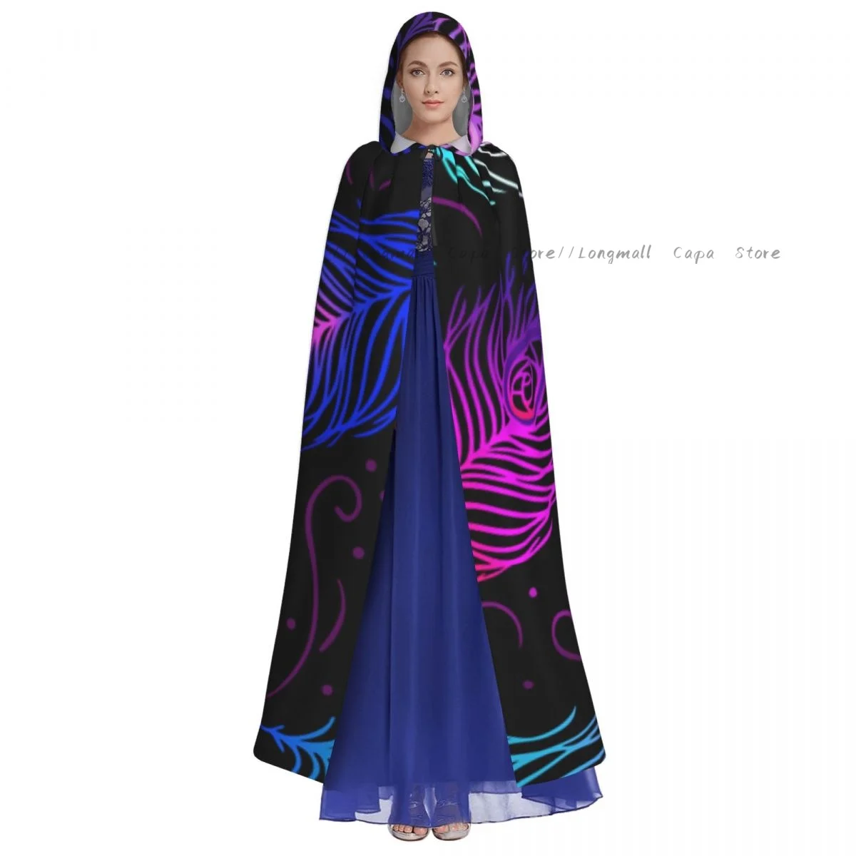 Witch Cloak Peacock Feathers Colorful Halloween Cosplay Costume Unisex Adult Cloak Retro Ages Cape