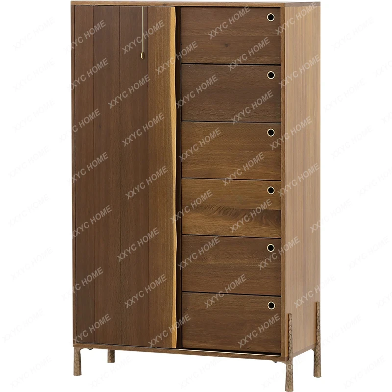 

Nordic Solid Wood Bucket Multi-Functional Storage Floor Drawer Storage Sliding Door Vintage Oak Sideboard Cabinet