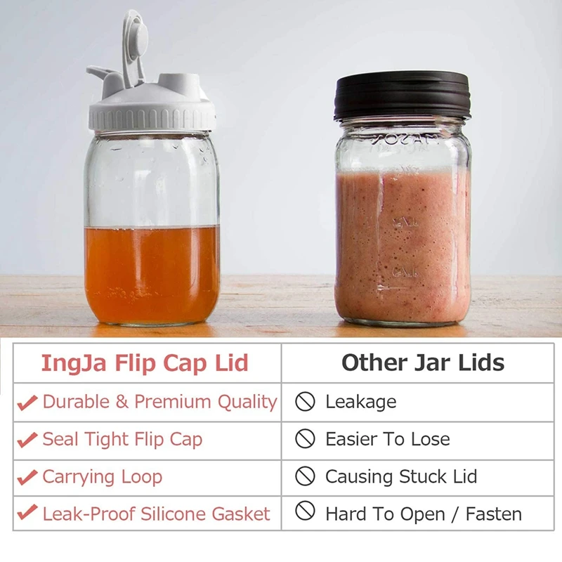 New Jar Lid, 3 Pieces Of Leak-Proof Flip-Top Lid Suitable For Wide Mouth Jar (Jar Not Included)