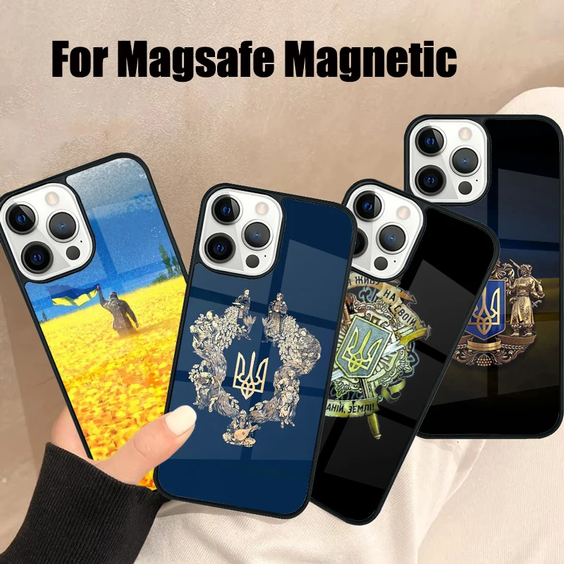 U-ukraine Flag National Emblem Magsafe Phone Case For iPhone 16 15 14 13 12 11 Pro Max Plus Mirror Wireless Magnetic Cover