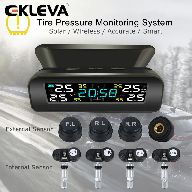 

Smart Car TPMS Tire Pressure Monitoring System Solar Power Charge Digital LCD Display Auto Security Alarm Systems with 4 Sensors
