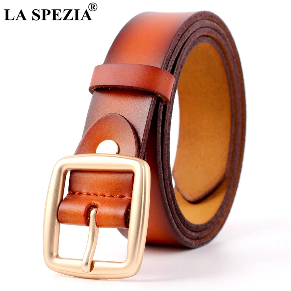 LA SPEZIA الجمل النساء حزام جلد طبيعي دبوس مشبك حزام جلد حقيقي مشبك ذهبي تصميم جديد حزام السيدات عادية