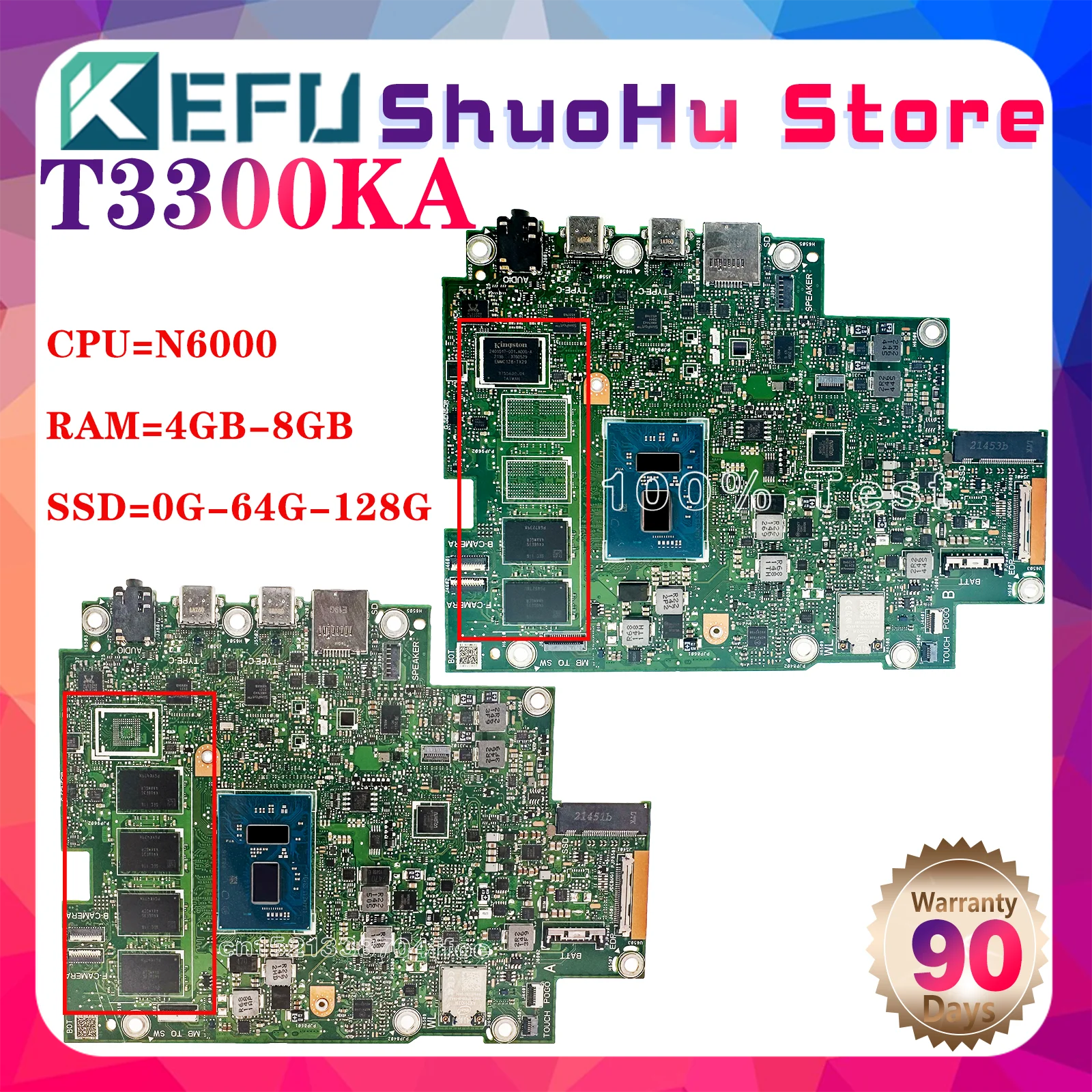 Placa base KEFU T3300KA para ASUS Vivobook 13 pizarra OLED T3300 T3300K placa base para ordenador portátil N6000 4GB/8GB SSD:0G-68G-128G prueba de 100%