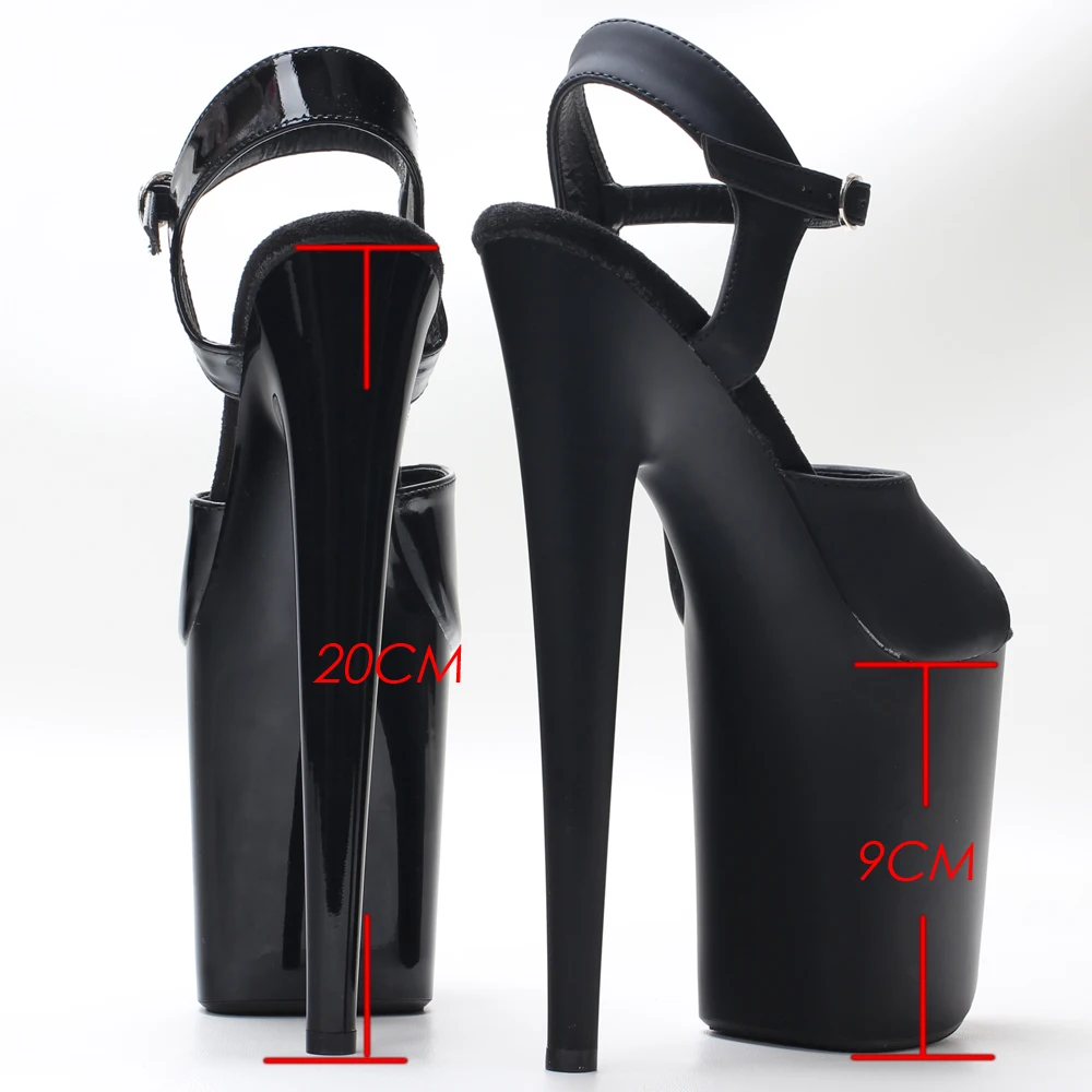 Glossy Extreme Black Paint Baking Process High Heel Sandals 20CM Heels Pole Dancing Shoes