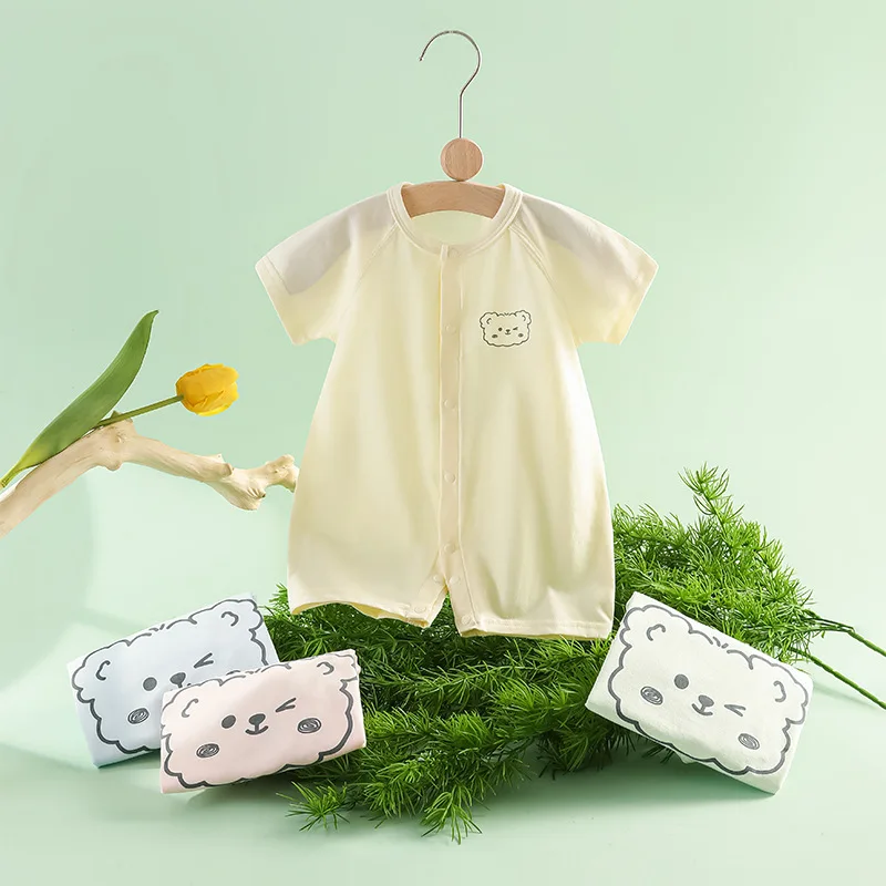 Baby Jumpsuit Thin Cotton Baby Ice Porcelain Cotton Crawling Clothes Summer Short-sleeved Newborn Clothes Summer Loungewear