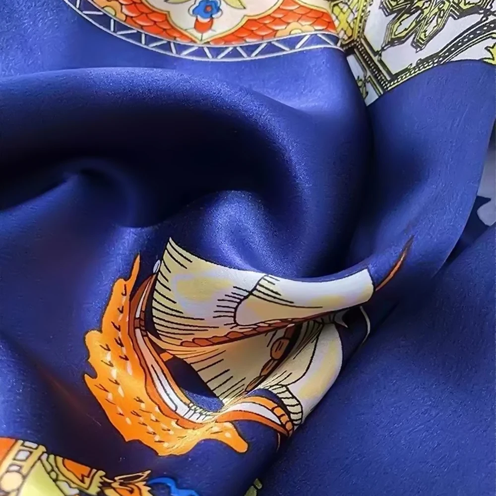 BYSIFA|Blue Luxury Femmes 100% Silk Scarf Shawl Foulard Fashion Real Silk Scarves Wraps Fall Winter Brand Square Scarves 110*110